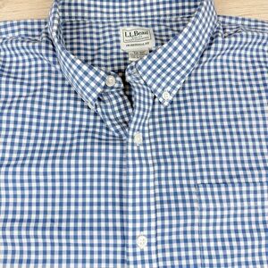 L.L. Bean Men’s Traditional Fit Cotton Blue Checkered Button Down Shirt XXL